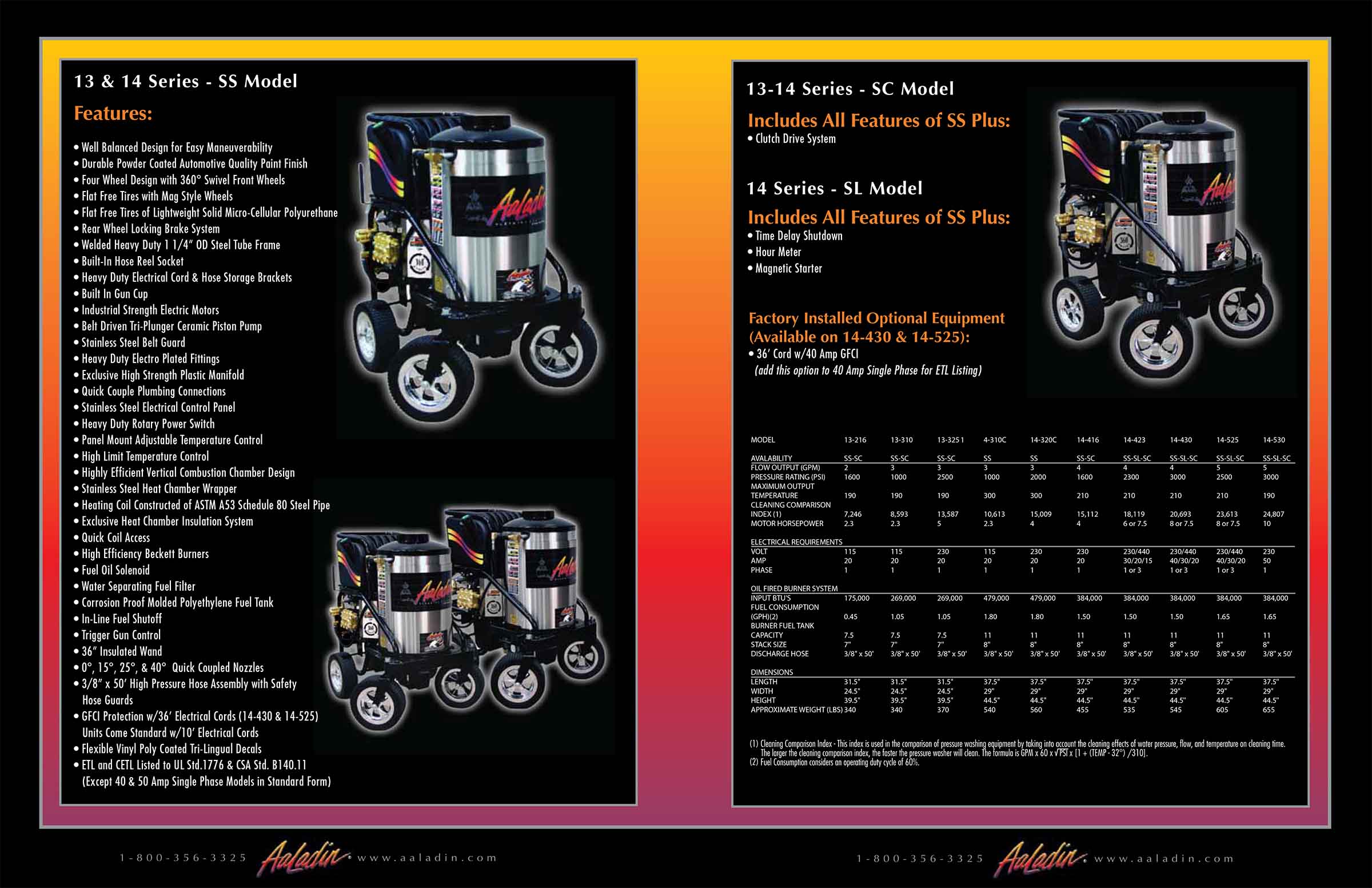 Aaladin 13-14 Series SS & SC Model equipment pamphlet